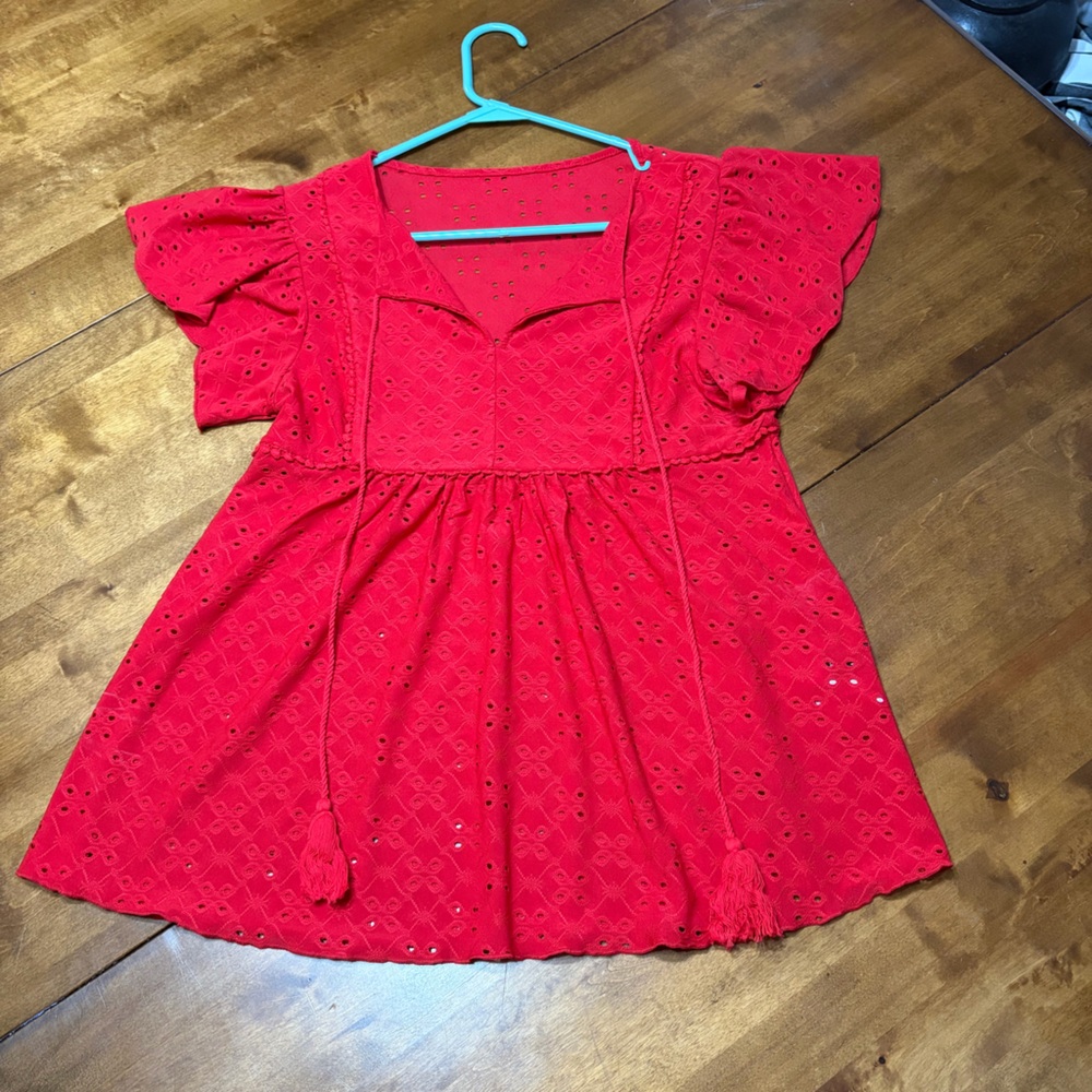SHEIN Vibrant Red Eyelet Top